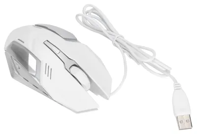 Zdjęcie produktu dla Mysz przewodowa z portem USB – do gier, biura i pracy – podświetlana, optyczna – akcesoria komputerowe – biała