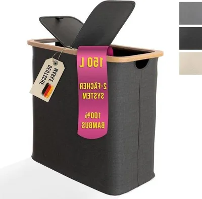 Produktbild von Famanu Wäschekorb 150 Liter mit Deckel und 2 Fächern - Grau
