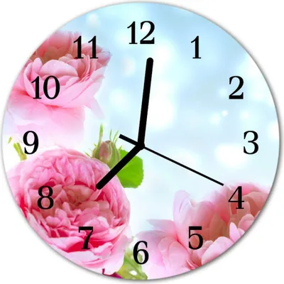 Produktbild von Glasuhr Wanduhr Küchenuhr Echt-Glas 30fi cm Pfingstrosen rosa