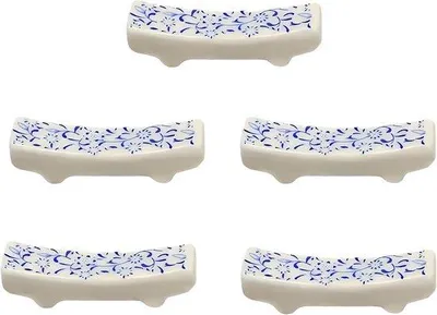 Imagen del producto de Juego de palillos y tenedor de cerámica – Blanco y azul