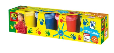 Obrázek produktu pro SES Creative Washable Finger Paints (Pack of 4), Modrá, Zelená, Červená, Žlutá, Netoxický, Omyvatelný, Bezlepkový, 145 ml