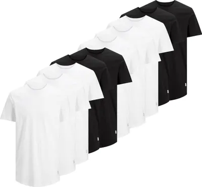 Produktbild von JACK&JONES Herren T-Shirt, 10er Pack - JJENOA, kurzarm, Rundhals, Baumwolle, einfarbig Weiß/Schwarz 2XL