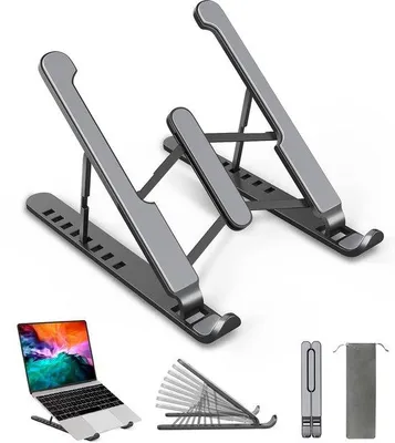 Image de Unyqoos® Support pour ordinateur portable léger et réglable (220 g) – 8 niveaux de hauteur, pliable, dimensions 260 x 60 x 20 mm, en ABS avec silicone antidérapant, pour ordinateurs portables jusqu'à 15,6 pouces