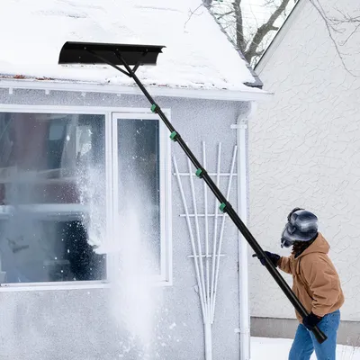 Produktbild von Bettizia Schneeschaufel Dach mit Gummielippe, Rollen & Teleskopstange Schneeschild, Einstellbereich 108-360 cm, Dachräumer, Schneeschieber Alu für Solaranlage