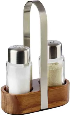 Produktbild von APS 40435 Menage WOOD, 11,5 x 5,5 cm, Höhe 17 cm, Set besteht aus: Salz- und Pfefferstreuer, Ständer