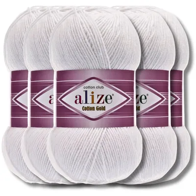Produktbild von Alize 5x 100g Baumwolle Gold Wolle, Uni, Häkeln, Stricken (White | 55)