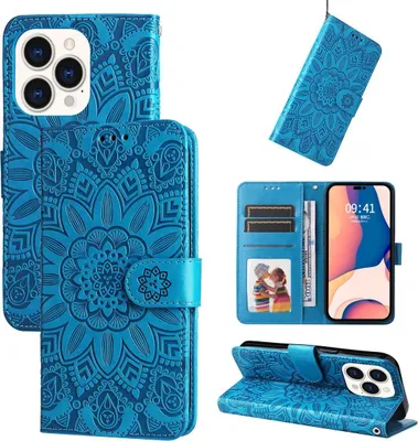 Produktbild von König Design Hülle kompatibel mit Apple iPhone 14 Pro Kunstleder Handyhülle - Handy Case Blau