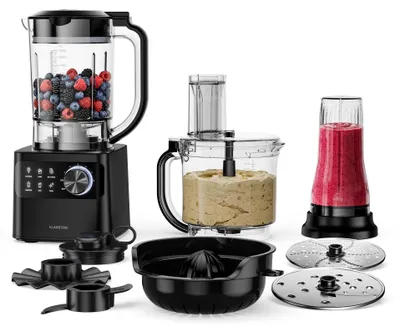 Image de Klarstein Velaire Robot de cuisine avec blender - Appareil de cuisine multifonction de 1200 W, bol de 2 l, blender de 1,75 l, gobelet à emporter 0,6 l, 6 programmes, auto-nettoyage, presse-agrumes