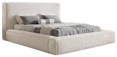 Image de Lit double 180 x 200 Karano Bouclé avec mousse épaisse - Lit rembourré 180 x 200 cm, coffre de rangement, sommier à lattes - Bouclé crème