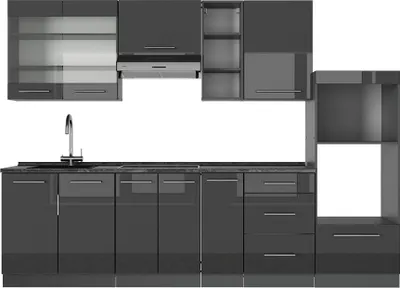 Produktbild von Küchenzeile Vicco Fame-Line Anthrazit Hochglanz 280 cm ohne Arbeitsplatte, Model 57203