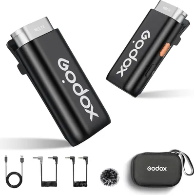 Obrázok produktu pre Godox WEC Kit1 One-Trigger-One 2,4 GHz bezdrôtový mikrofónový systém, klopové mikrofóny, inteligentné potlačenie šumu, dosah 200 m, vstavaná batéria pre smartfóny s 3,5 mm konektorom, digitálne zrkadlovky, notebooky