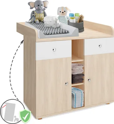Produktbild von Infantastic® Wickelkommode - 2 Schubladen und 5 Fächer, Farbwahl - Wickelschrank, Wickeltisch, Wickelaufsatz, Baby Möbel Kommode, Wickelregal (Buche)