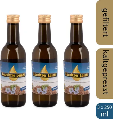 Produktbild von 3 x Lausitzer Leinöl (kaltgepresstes Leinöl), 3x 250ml