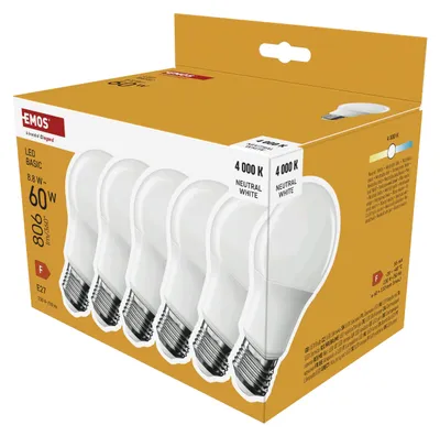Produktbild von EMOS - LED-Lampe BASIC A60, 6er Pack - E27 Sockel - Neutralweiß - 806 lm - 8,8W