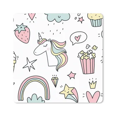 Produktbild von MuchoWow® Mauspad Mousepad Schnittmuster - Einhorn - Kinder - Mädchen - Regenbogen - Pastell 20x20 cm - Mousepads - Maus Mat - Pad - Mausunterlage - Desk Mat - Bureauartikeln