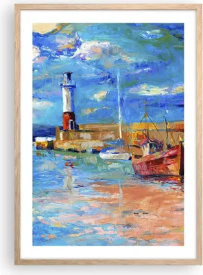 Produktbild von Gerahmtes Poster - Rahmen in heller Eiche - Leuchtturm Meer - 50x70 cm - Wand Bild - Wanddeko - Wandbilder - Kunstposter - Wandposter - Bilderrahmen - Bilder - Kunstdruck - Wandbild - P2NPA50x70-3693