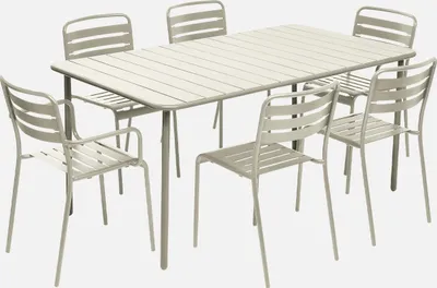 Produktbild von sweeek - Gartentisch aus Stahl 2 Sessel und 4 Stühle - Beige