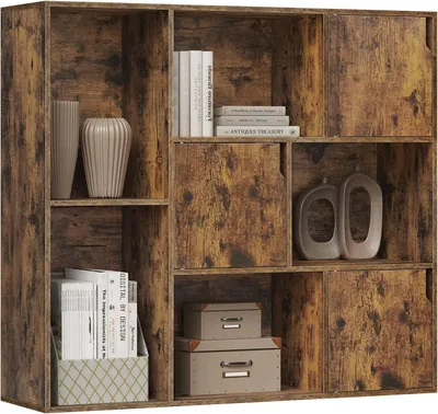 Immagine prodotto di Libreria con 8 scomparti e 3 ante | Colore marrone rustico | Dimensioni: 106x30x96 cm