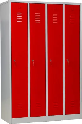 Produktbild von Gürkan Spind lichtgrau, feuerrot 105034, 4 Schließfächer 117,0 x 50,0 x 180,0 cm