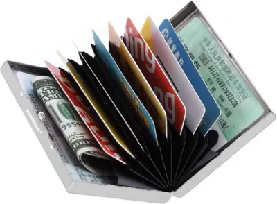 Obrázek produktu pro ASKSA Pouzdro na kreditní karty z nerezové oceli Pánské RFID a NFC blokovací pouzdra 10 přihrádek, Barvy:Stříbrná