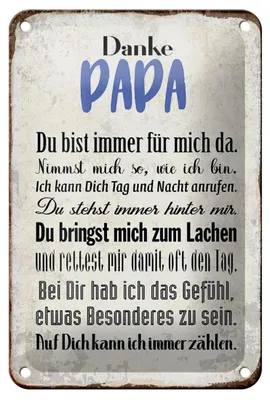 Produktbild von Blechschild Spruch 12x18cm Danke Papa du bist für mich da