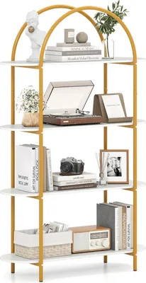Immagine prodotto di COSTWAY Libreria a 4 ripiani, scaffale con struttura in metallo e ripiani in legno, scaffale portaoggetti, scaffale espositivo, 95x34x156 cm, oro