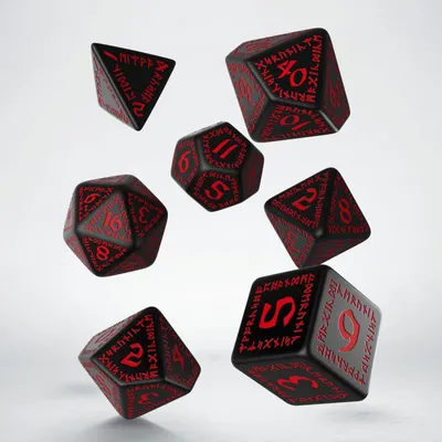 Obrázek produktu pro Sada 7 RPG kostek - runové - černo červené