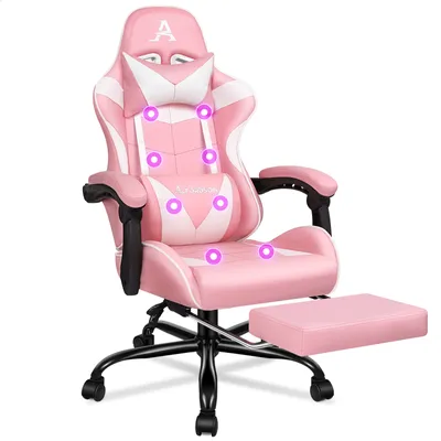 Produktbild von ALFORDSON Gamer-Stuhl, Gaming-Stuhl mit Einziehbarer Fußstütze, Racing-Sessel mit 8 Massagepunkten,150° Neigung,Ergonomischer Chefsessel,Kunstleder,Rosa