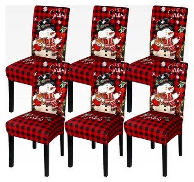 Produktbild von Weihnachts-Stuhlhussen 6er Set Stretch-Stuhlhussen für Esszimmerstühle Weihnachtsdekoration Universeller Stuhlbezug für Restaurants, Partys, Feste