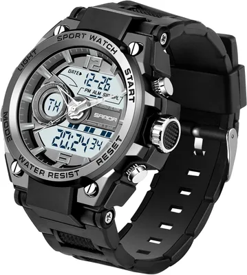 Imagen del producto de Reloj deportivo para hombre, analógico y digital, resistente al agua hasta 5 ATM, con cronómetro, alarma, luz LED, doble hora, calendario y diseño militar