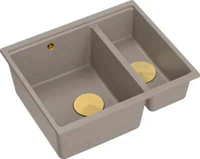 Produktbild von QUADRON Spülbecken 1,5-Becken Spüle | Größe: 55,5 x 46 x 22 cm | LOGAN 150 | Küchenspüle Granitspüle aus GraniteQ mit Siphon | Soft Taupe + Golden