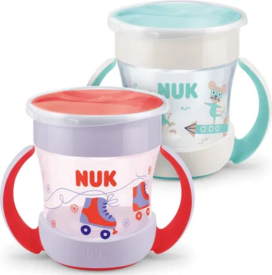 Produktbild von NUK Mini Magic Cup Trinklernbecher | auslaufsicherer 360°-Trinkrand | ab 6 Monaten | praktische Griffe | -frei | 160 ml | Mädchen | 2 Stück