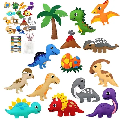 Obrázek produktu pro Sada na šití pro děti, 14 kusů, DIY sada na výrobu dinosaurů z filcu, vhodná pro začátečníky, kreativní sada, plyšové ozdoby