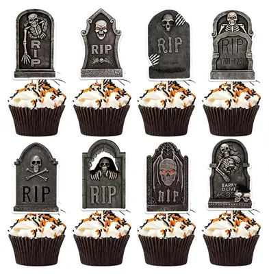 Halloween-Deko-Set, 24 Stück, 8 Designs, Grabstein, Totenkopf