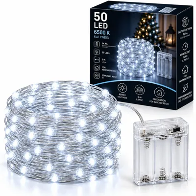 Produktbild von MasterLED LED Lichterkette Weihnachten 5m - 50 LED - 6500K Kaltweiß - batteriebetrieben - Innen Deko - 2 Modi