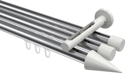 Produktbild von Interdeco Innenlaufstange / Gardinenstange mit Innenlauf Chrom / Weiß, Typ Siteno Savio (Kegel), 20 mm Ø 3-läufig, 180 cm