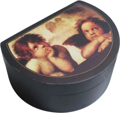 Produktbild von Holzschatulle Holzkästchen Dose halbrund Schmuckkästchen Engelmotiv Weihnachten