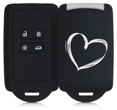 Produktbild von kwmobile Autoschlüssel Hülle kompatibel mit Renault 4-Tasten Smartkey Autoschlüssel (nur Keyless Go) - Silikon Schutzhülle Schlüsselhülle Cover Herz