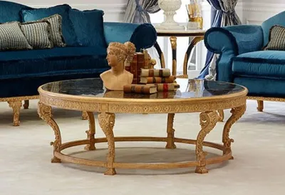 Produktbild von Casa Padrino Luxus Barock Couchtisch mit Marmorplatte Naturfarben / Schwarz - Runder Wohnzimmertisch im Barockstil - Barock Möbel - Edel & Prunkvoll - Luxus Qualität - Italy