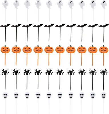 Image de Décorations pour cupcakes - Coffret de 50 pièces - Fourchettes décoratives sur le thème d'Halloween - Décoration pour gâteaux
