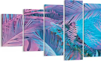 Produktbild von Bild auf Leinwand - Leinwandbild - 5 Teile - Blätter Rosa Blau - 100x60cm - Wand Bild - Wanddeko - Wandbilder - Leinwanddruck - Bilder - Wanddekoration - Leinwand bilder - Wandbild - EG100x60-4401