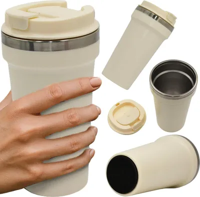 Obrázek produktu pro Termohrnek cestovní hrnek Excellent Houseware 500 ml - Ecru - Dvoustěnný, nepropustný a praktický