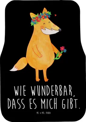 Produktbild von Mr. & Mrs. Panda Matte Auto Fuchs Blumen - Schwarz - Geschenk, Fußmatte Fürs, Mich, Blume, Autoteppich, Fahrzeugteppich, Liebe, Automatte, Freundin, Boho, Selbstbewusst