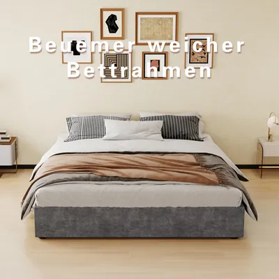 Produktbild von Zerbaco Polsterbett Doppelbett 160x200 cm mit Gaslift grau Stauraumbett ohne Kopfteil ohne Matratze