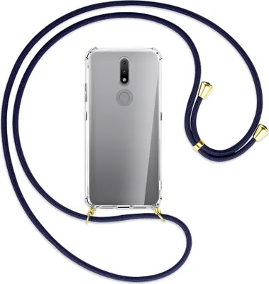 Produktbild von Handykette Backcover-Schutzhülle mit Band (Metall goldfarben) für Nokia 2.4 - dunkelblau