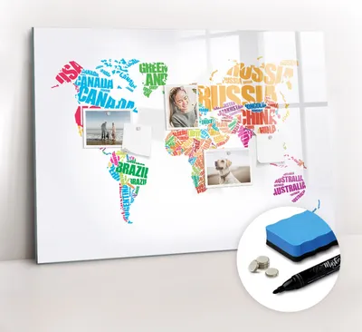 Produktbild von Magnetpinnwand Memoboard - Zubehörsatz - Schwarzer Marker + Schwamm + Magnete - 100 x 70 cm - Bunte Ländernamen