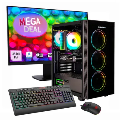 GAMEMAX Gaming-PC MegaDeal Draco XD Komplett-SET 2693 7794 Ryzen 5 5500 16GB RAM 1TB SSD RTX 5060 Windows 11 + MSI PRO MP273A LED-Monitor, 69cm (27")