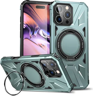 Produktbild von Hülle für iPhone 16 Pro Max Kompatibel mit MagSafe, Dual Layer Robuste Schutzhülle, Magnetischer Ringständer Grün