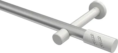 Produktbild von Interdeco Gardinenstange / Vorhangstange Silbergrau / Weiß, Typ Prestige Zoena (Glitzerzylinder) ohne Ringe, 20 mm Ø 1-läufig, 320 cm