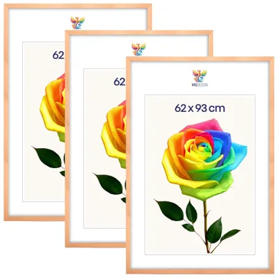 Produktbild von MG Design 3er Set Bilderrahmen Natur 62x93 cm - Posterrahmen Echtholz mit Acrylglas, verstärkte Wandaufhängung, hoch/quer